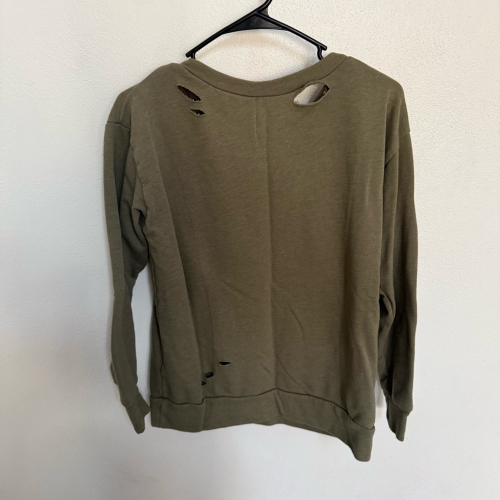Mossimo Supply Co. Olive Green Distressed Sweatshirt - Picture 6 of 8